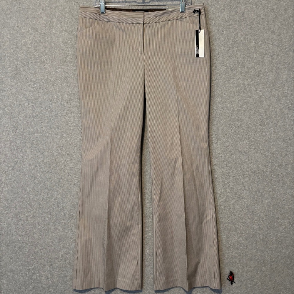 Express Design Women's 12 Editor Flare Leg Pants Brown Pinstripe Low Rise NWT